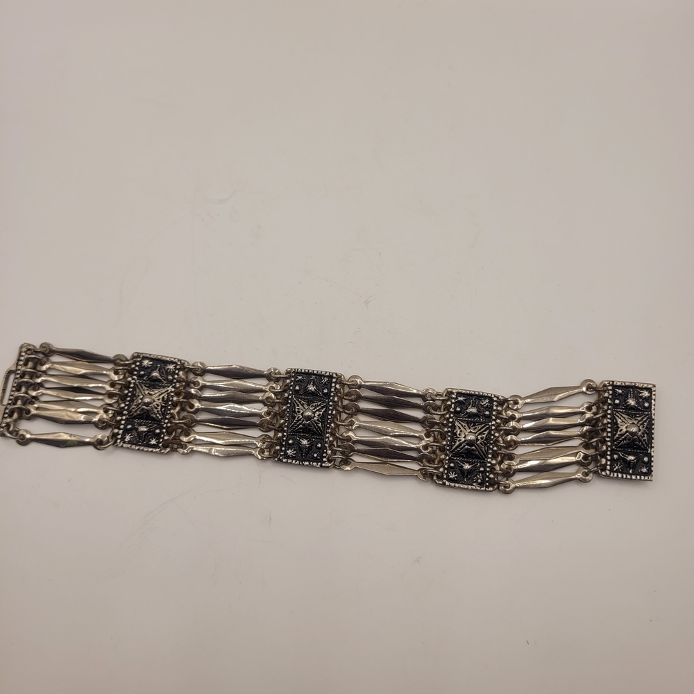 Vintage Taxco Aztec Mexican Panel Chain Link Bracelet
